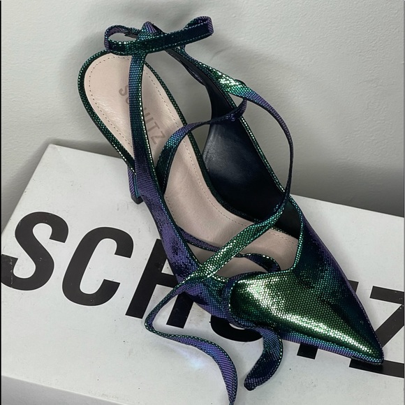 SCHUTZ Iridescent Green and Purple Strappy Heels - Picture 1 of 1